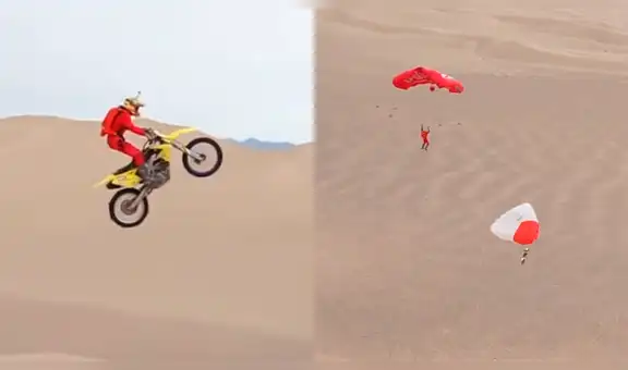 Facebook: salva a su moto con un paracaídas tras espectacular salto en el desierto [VIDEO]