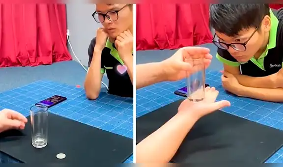 Joven mago enseña truco para ‘introducir’ una moneda a través de un vaso y sorprende a todos [VIDEO]