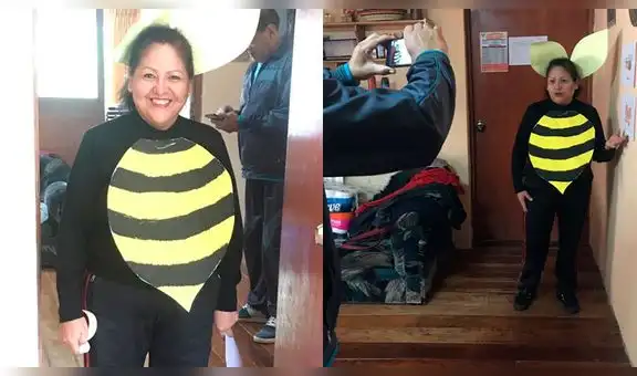 Profesora causa admiración en Twitter al vestirse como abeja para sus alumnos de inicial