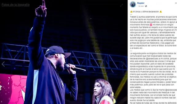 Rapder se manifiesta tras amenazas por batalla con Sara Socas