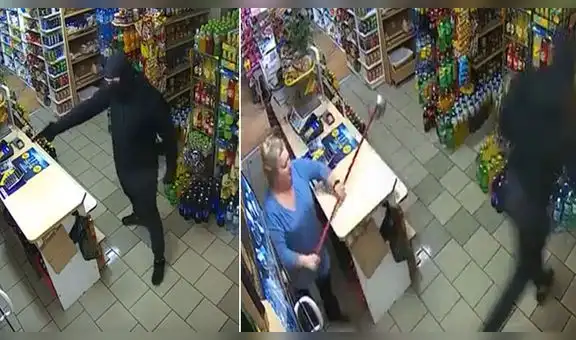 Ladrón armado ingresa a tienda y la dueña lo espanta con un trapeador [VIDEO]