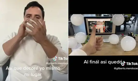 Nadie en su trabajo recordó su cumpleaños y él mismo decoró su sitio con globos