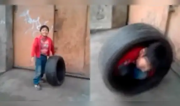 Facebook: Niño sufre aparatosa caída al jugar con llanta [VIDEO]