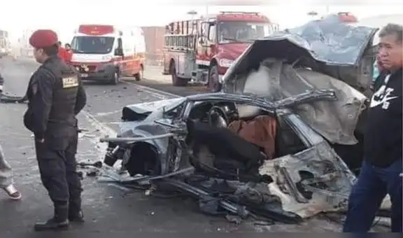 Auto choca con bus interprovincial tras ser impactado por patrulla dejando 1 muerto y varios heridos