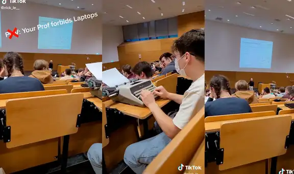 Profesor prohibe usar laptops en clase y alumno decide llevar su vieja máquina de escribir