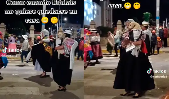 Acude a fiesta patronal en Azángaro y capta a mujer bailando huayno con su perrito