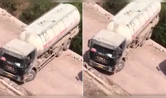 Vía Facebook: Temeraria maniobra de conductor lo salva de caer a un abismo [VIDEO]