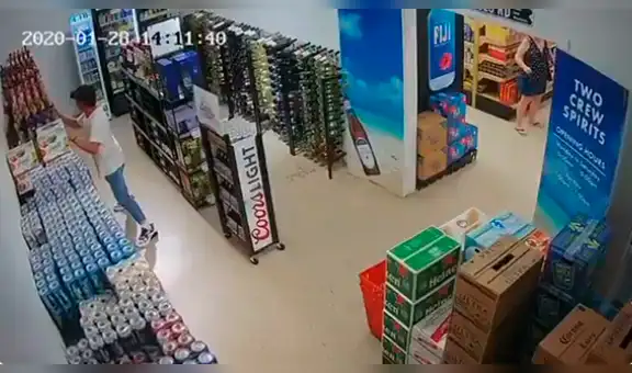 Trata de salvar cervezas en terremoto, pero acaba huyendo al ver que era demasiado fuerte [VIDEO]