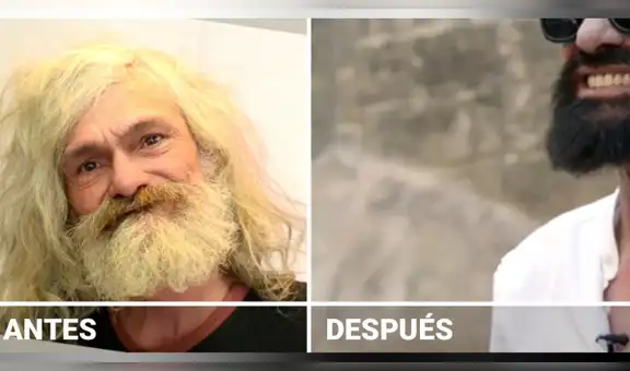 Indigente se afeita la barba y se corta el cabello luego de varios años y tiene asombrosa transformación [VIDEO]
