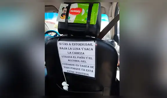 Taxista peruano coloca gel antibacterial y pañitos húmedos para sus pasajeros [FOTOS]  