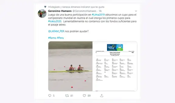 Atleta peruano de Lima 2019 pide ayuda a aerolínea para participar en campeonato mundial