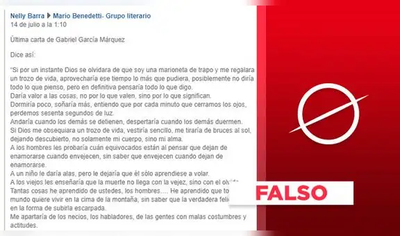 La “última carta de Gabriel García Márquez” compartida en Internet es falsa