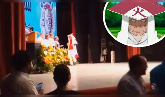 Hombre hace ‘cosplay’ del ‘Tercer Hokage’ de Naruto para que le entreguen su diploma de graduación [VIDEO]