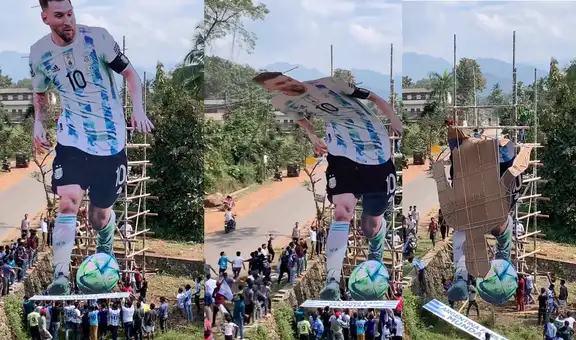 India: hinchas le hacen monumento de cartón a Leo Messi, pero cuando lo instalan se parte en 2