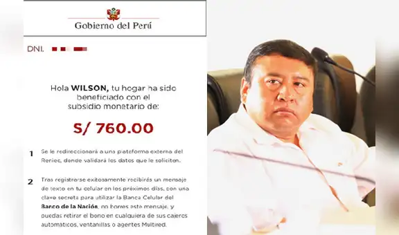 Consejero regional es beneficiario del Bono Familiar Universal de S/760