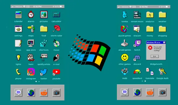 Usuarios personalizan sus iPhone con íconos de Windows 95 gracias a iOS 14