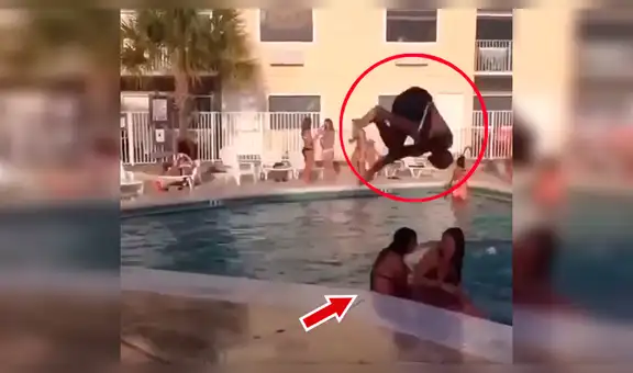 Facebook viral: intenta realizar pirueta en piscina, pero termina haciendo el ridículo [VIDEO]