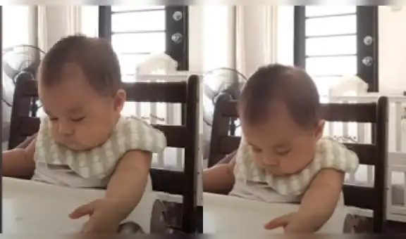 Bebé hace todo su esfuerzo por mantenerse despierta y poder disfrutar su comida favorita [VIDEO]