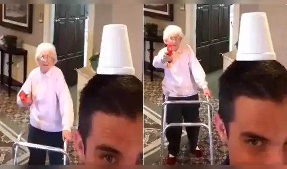 Abuela juega ‘tiro al blanco’ junto a su nieto y demuestra su agudo pulso [VIDEO]