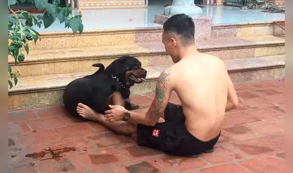 Joven hace ejercicios y recibe inesperada ayuda de su perro [VIDEO]