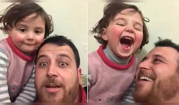 Padre sirio engaña a su hija diciéndole que los bombardeos son un juego para que no se asuste [VIDEO] 