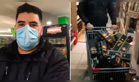 Hombre gana “minuto feliz” en un supermercado y llena el carrito de solo licores [VIDEO]
