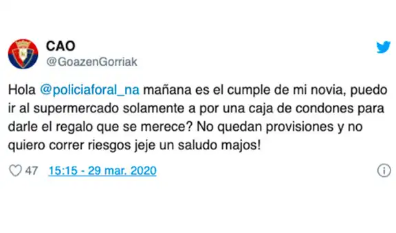 Hombre pregunta a policía si puede comprar preservativos en cuarentena y respuesta se vuelve viral [FOTOS]