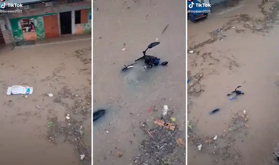 Hombre deja estacionada su moto en la calle y al regresar la encuentra inundada por la lluvia