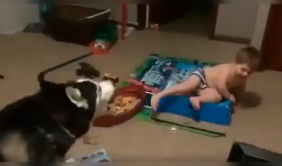 Mamá escucha extraños sonidos en el cuarto de su bebé y lo halla junto a su perro en tierna escena [VIDEO]