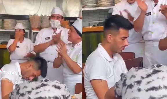 Trabajadores de conocido restaurante limeño le cantan ‘Feliz Cumpleaños’ a un joven ebrio