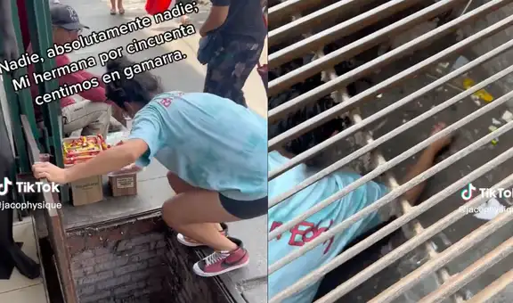 Gamarra: mujer se mete a un ducto subterráneo de basura para sacar monedas de 50 céntimos