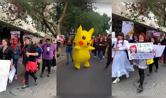 Fanáticos del anime en Chile se unen a las protestas y marchan disfrazados de sus personajes favoritos [VIDEO]