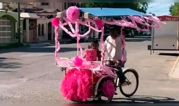 Vendedor de raspadillas adorna su triciclo para pasear a su hija por sus quinceaños [FOTOS]