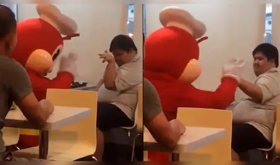 Facebook: joven con síndrome de down comía solo y muñeco de abejita se acerca para animarlo [VIDEO]