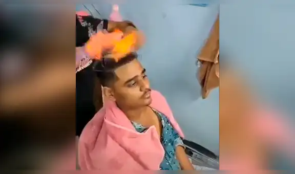 Peluquero causa furor al cortar el cabello con fuego y resultado causa sorpresa [VIDEO]