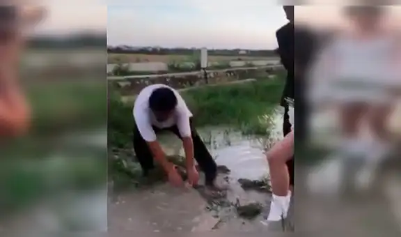 Recién casados intentan tomarse foto en río y terrorífica criatura emerge de las profundidades [VIDEO] 