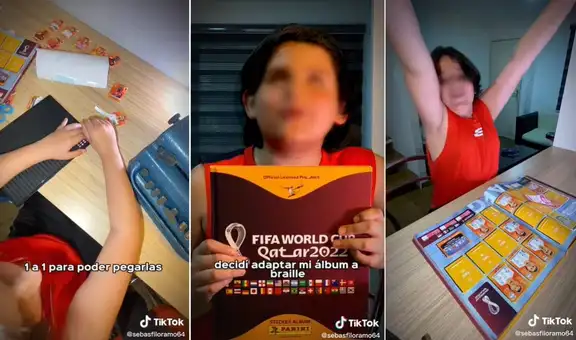 Niño con discapacidad visual adapta al sistema braille su álbum del Mundial Qatar 2022