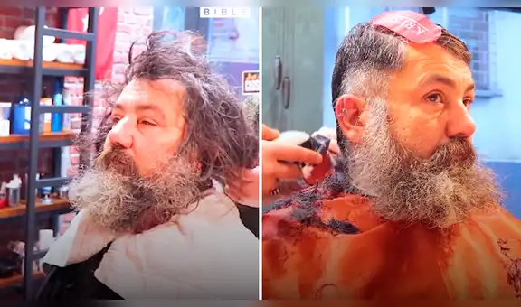 Indigente se corta el cabello y afeita la barba después de varios años y ahora luce irreconocible [VIDEO]