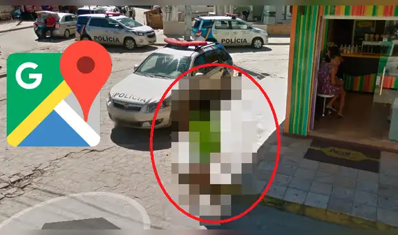 Google Maps capta a mujer caminando con 'brasier' en mano, frente a la policía [FOTOS]