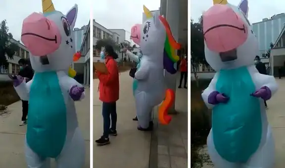 Joven acude a su centro de votación disfrazada de unicornio para las elecciones 2021 