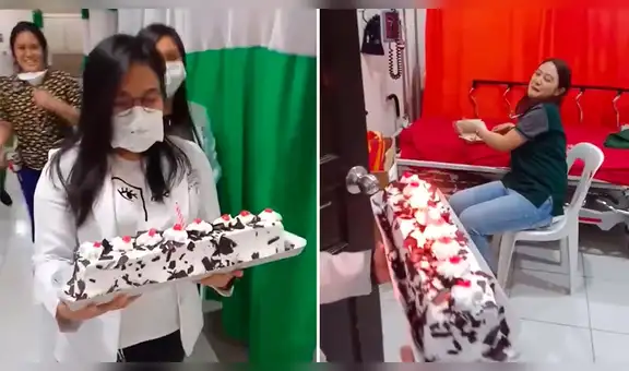 Doctora cumple años en cuarentena y sus colegas la sorprenden con lindo detalle [VIDEO]