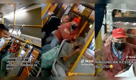 Peruanos se hacen virales por terminar sentados uno encima del otro luego de pelear por un asiento