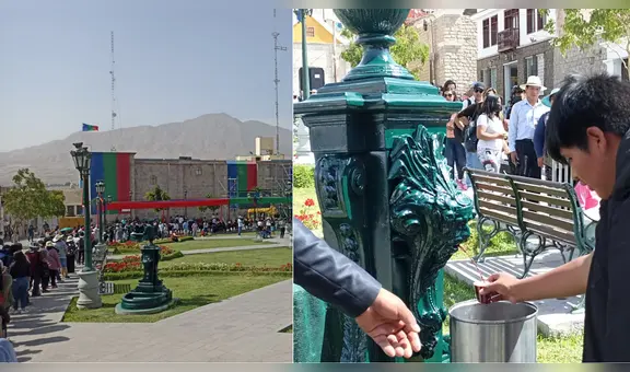 Vino y pisco brotan desde piletas de la plaza de Armas de Moquegua