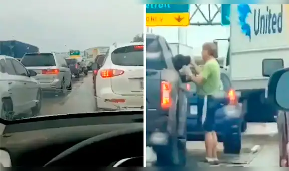 Conductor se baja de su carro pleno tráfico y acaricia a perro para no aburrirse [VIDEO]