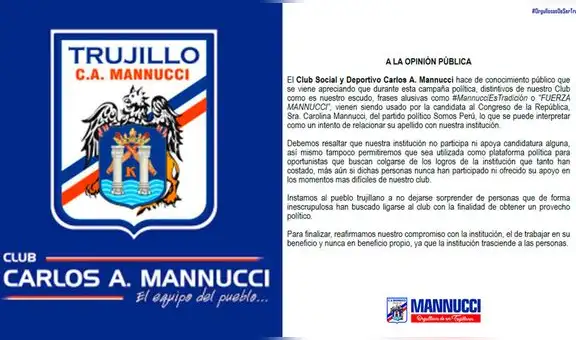Club Carlos Mannucci rechaza vínculo político con candidata al Congreso