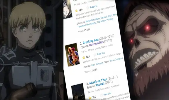 Attack on titan 4 capítulo 7 recibió calificación perfecta en IMDb