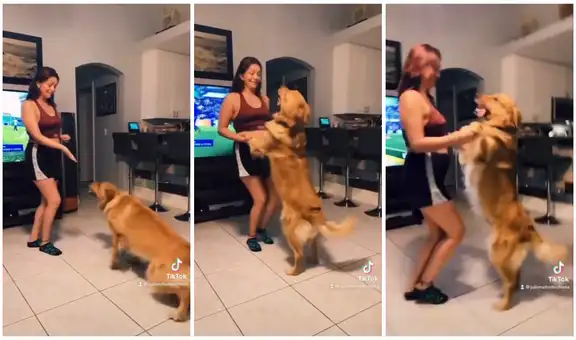 Perro ‘baila’ con su dueña al ritmo de una salsa y escena entretiene