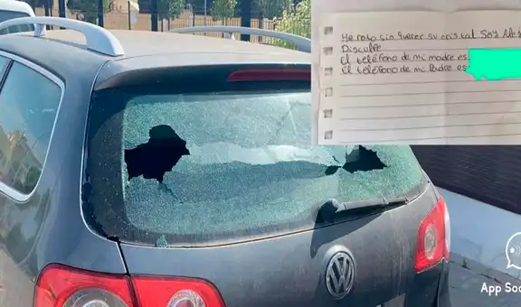Niño rompe el vidrio de un auto y deja una nota pidiendo disculpas