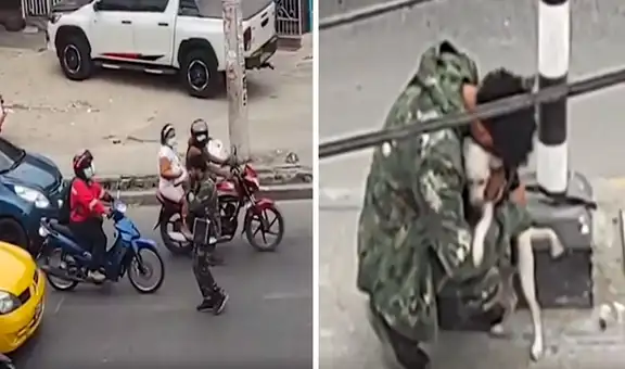 Perrita ‘consuela’ a su dueño al ver que no recibió ayuda por su trabajo