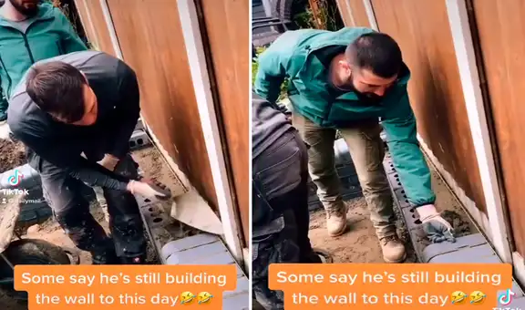 Albañil juega broma a su amigo al sacar los bloques que colocaba en construcción